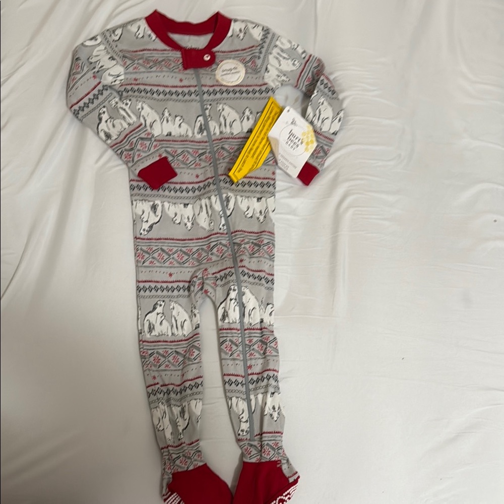 Burt's Bees Gray and Red Winter Footies One Piece